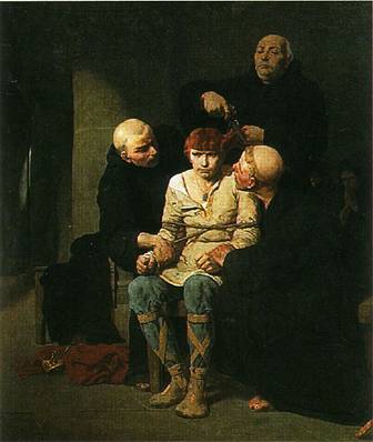 Childeric III gets tonsured and loses his kingship - becoming the last of the Merovingians, 752 CE,   by Evariste-Vital Luminais (1822-1896) Musee des Beaux Arts Carcassonne